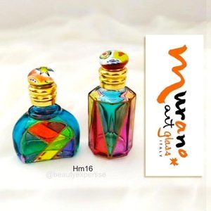 Murano Italian Hand Painted Glass Perfume Bottle Murrina Cap Blue Red Green Gold